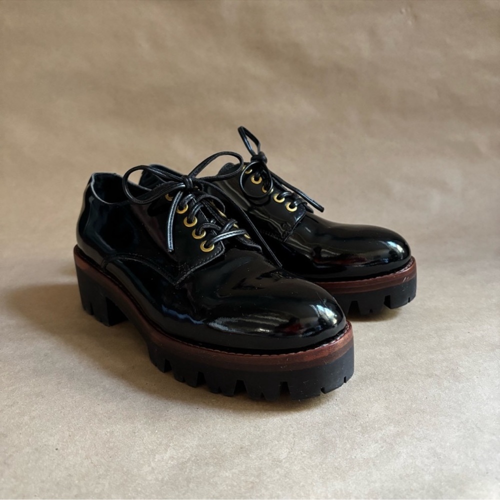 Jeffery Campbell Trevor Black Patent Leather Lace-Up Oxford Shoes